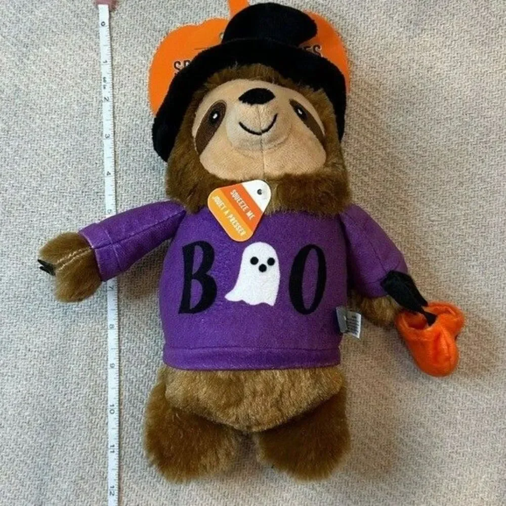 Sloth Trick Treat Dog Toy NWT Puppy Pet Gift Witch Squeaky Halloween Boo Fall